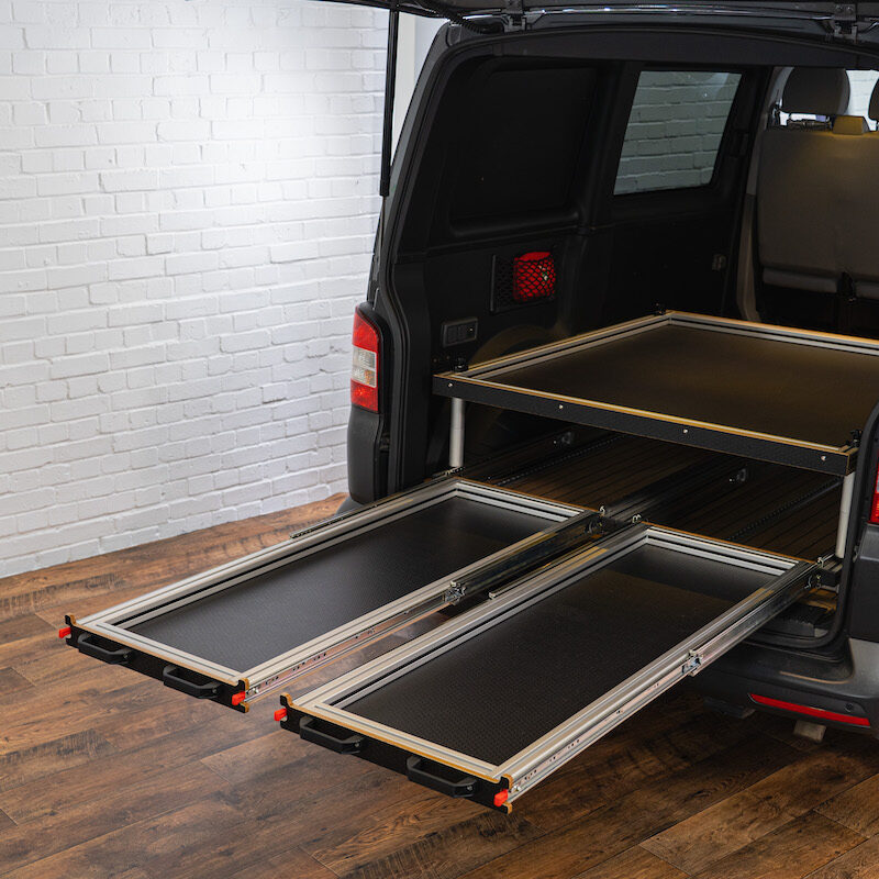 SWB/LWB Vehicle - Twin Sliding Tray + Second Level Fixed  Platform 1200mm Wide x 1400mm Deep