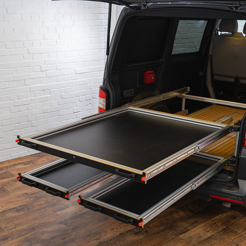 SWB/LWB Vehicle - Twin Sliding Tray + Second Level Sliding Tray 1200mm Wide x 1400mm Deep