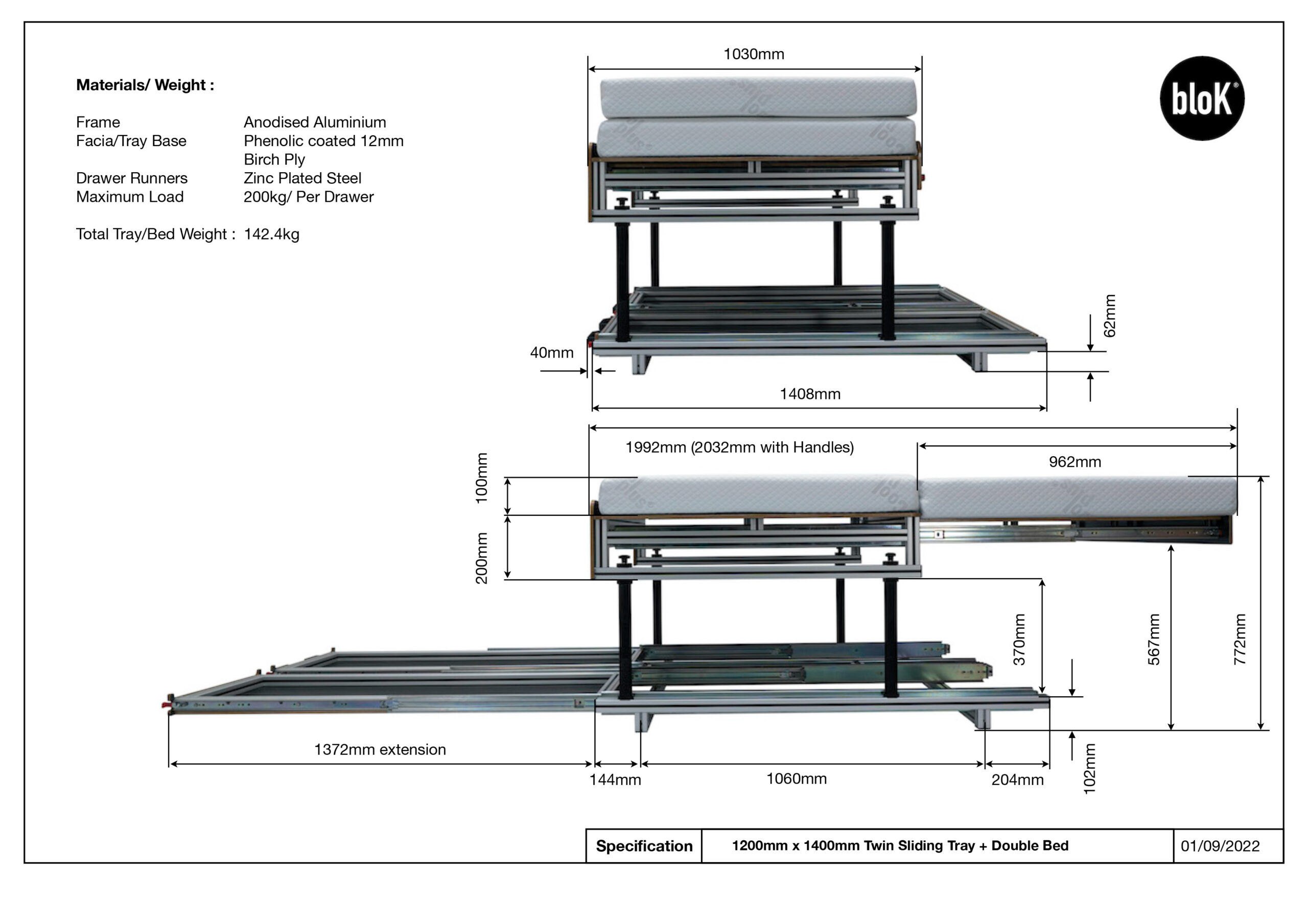 SWB/LWB Vehicle - Twin Sliding Tray + Removable Extending Double Bed - Image 12