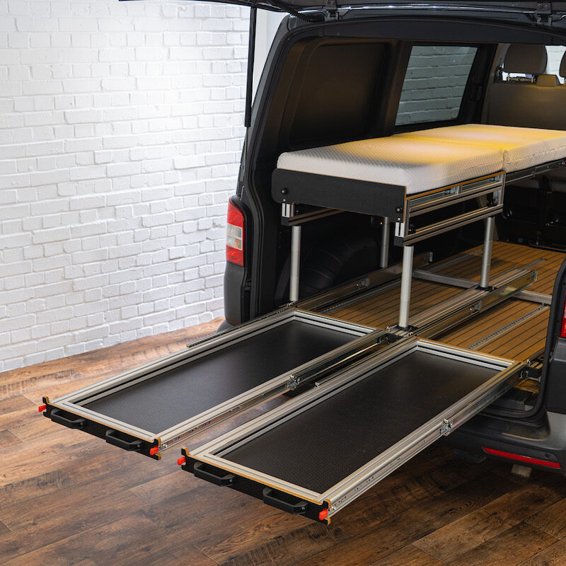 SWB/LWB Vehicle - Twin Sliding Tray +  Removable Extending Single Bed (Passenger Side)